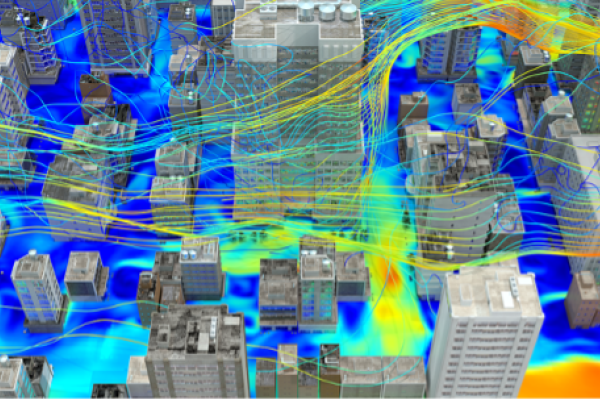 Caption: Figure: Simulation of airflow in an urban environment Copyright:Sweco