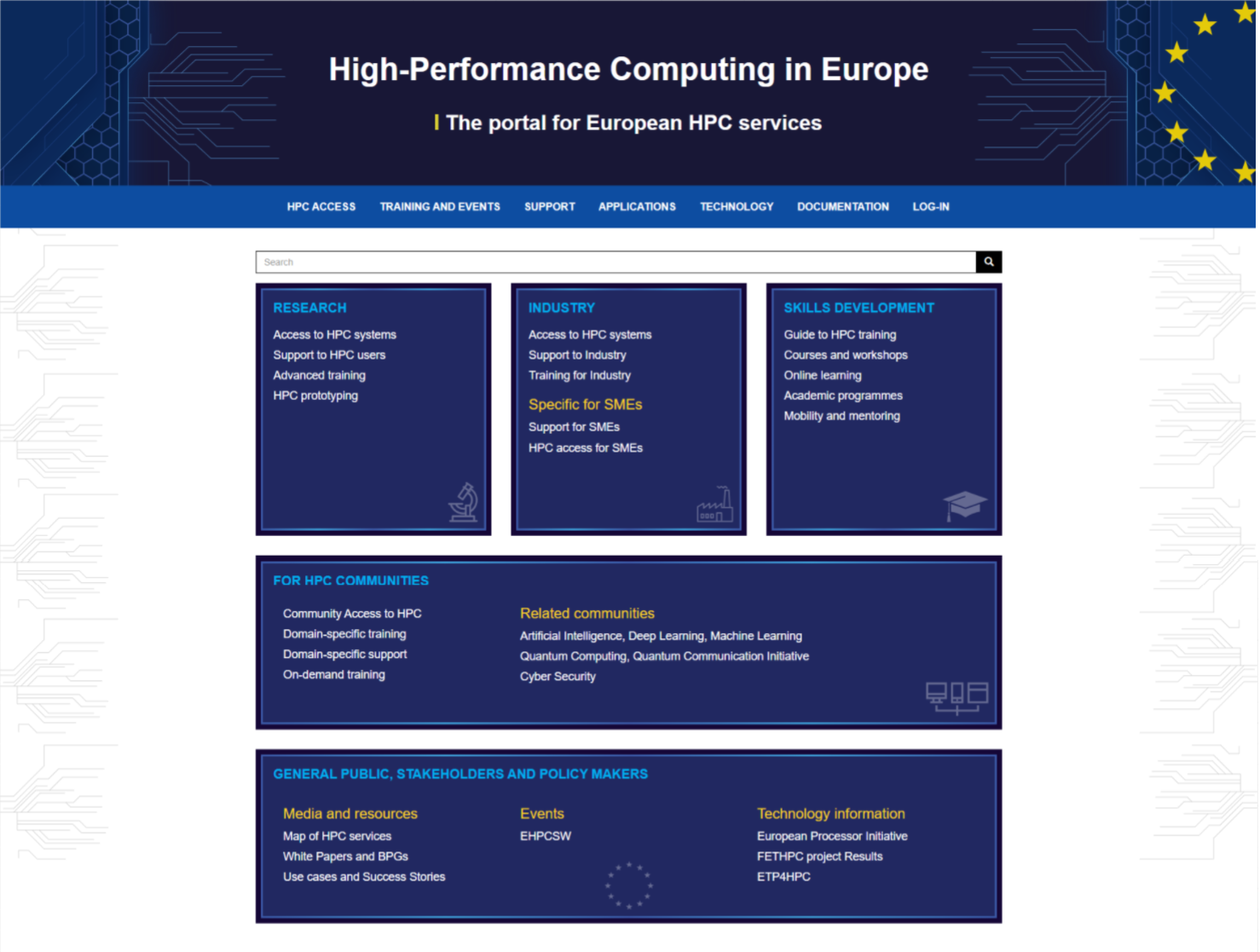 The initial view of the HPC in Europe Portal before the launch of the current Portal